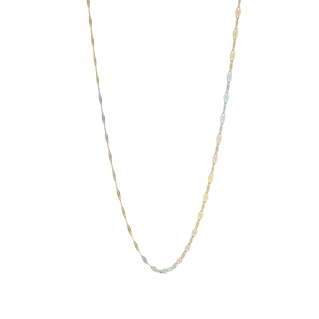 Cadena de Oro 14K Grano de Café Tricolor | Collar Italiano 1mm Oro Blanco, Amarillo y Rosa | 40 a 55 cm