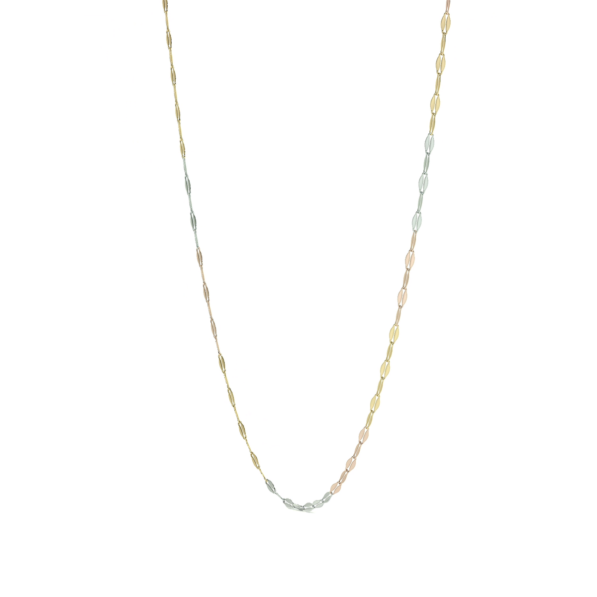 Cadena de Oro 14K Grano de Café Tricolor | Collar Italiano 1mm Oro Blanco, Amarillo y Rosa | 40 a 55 cm