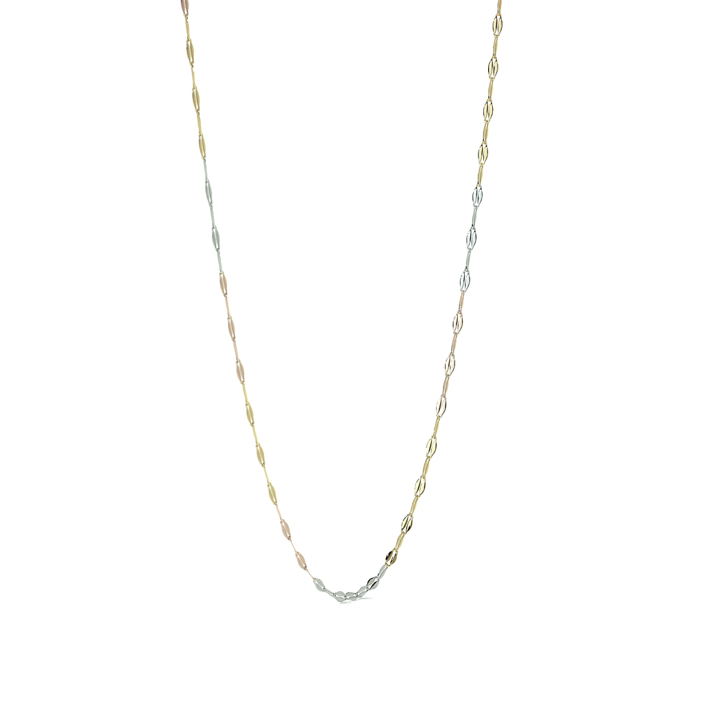 Cadena de Oro 14K Grano de Café Tricolor | Collar Italiano 1mm Oro Blanco, Amarillo y Rosa | 40 a 55 cm