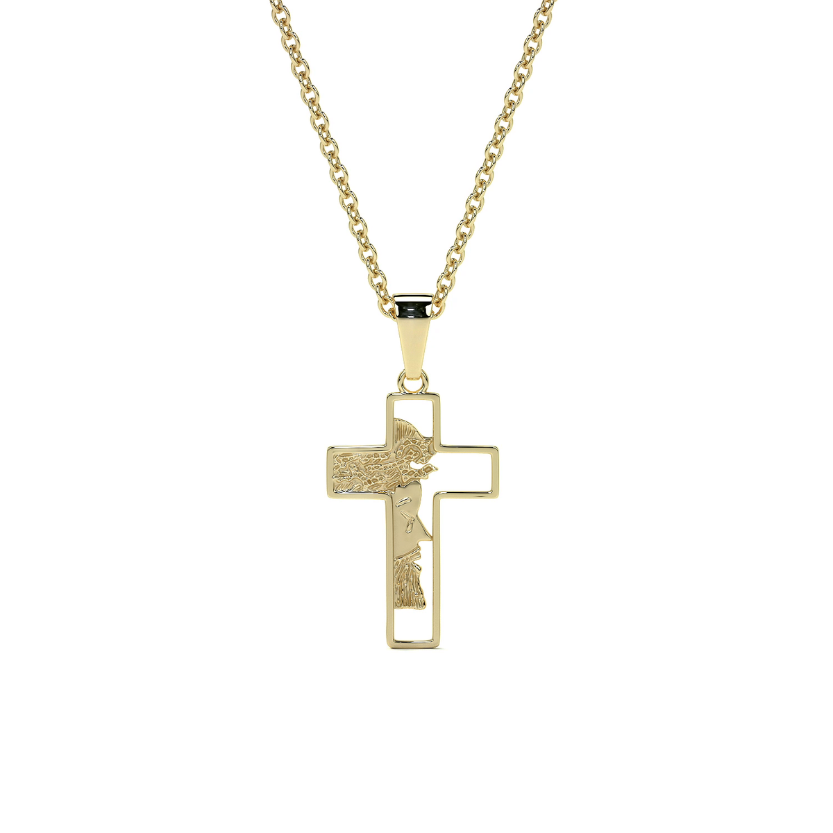 Dije de Cruz de Oro 10K con Rostro de Cristo – Elegancia y Fe para Hombre