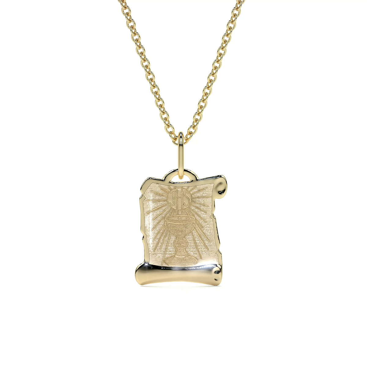 Dije de Oro 10K Medalla Religiosa Sagrado Caliz | Dije Oro Italiano 12mm | Joyería Fina