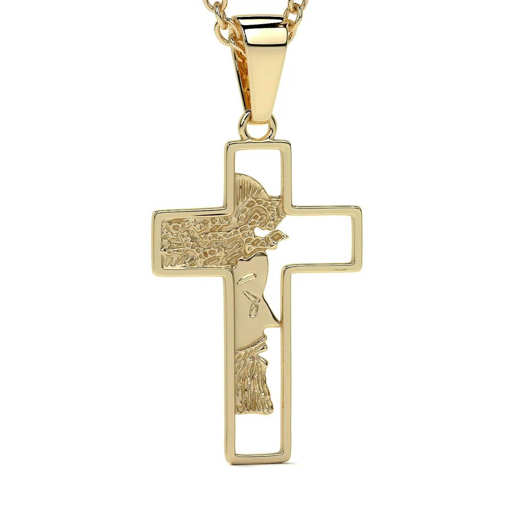 Dije de Cruz de Oro 10K con Rostro de Cristo – Elegancia y Fe para Hombre