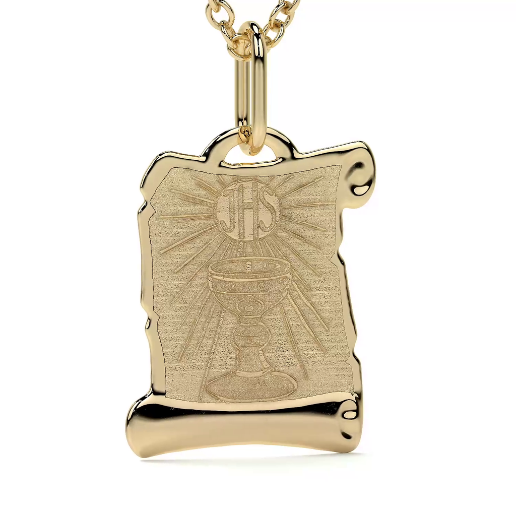 Dije de Oro 10K Medalla Religiosa Sagrado Caliz | Dije Oro Italiano 12mm | Joyería Fina