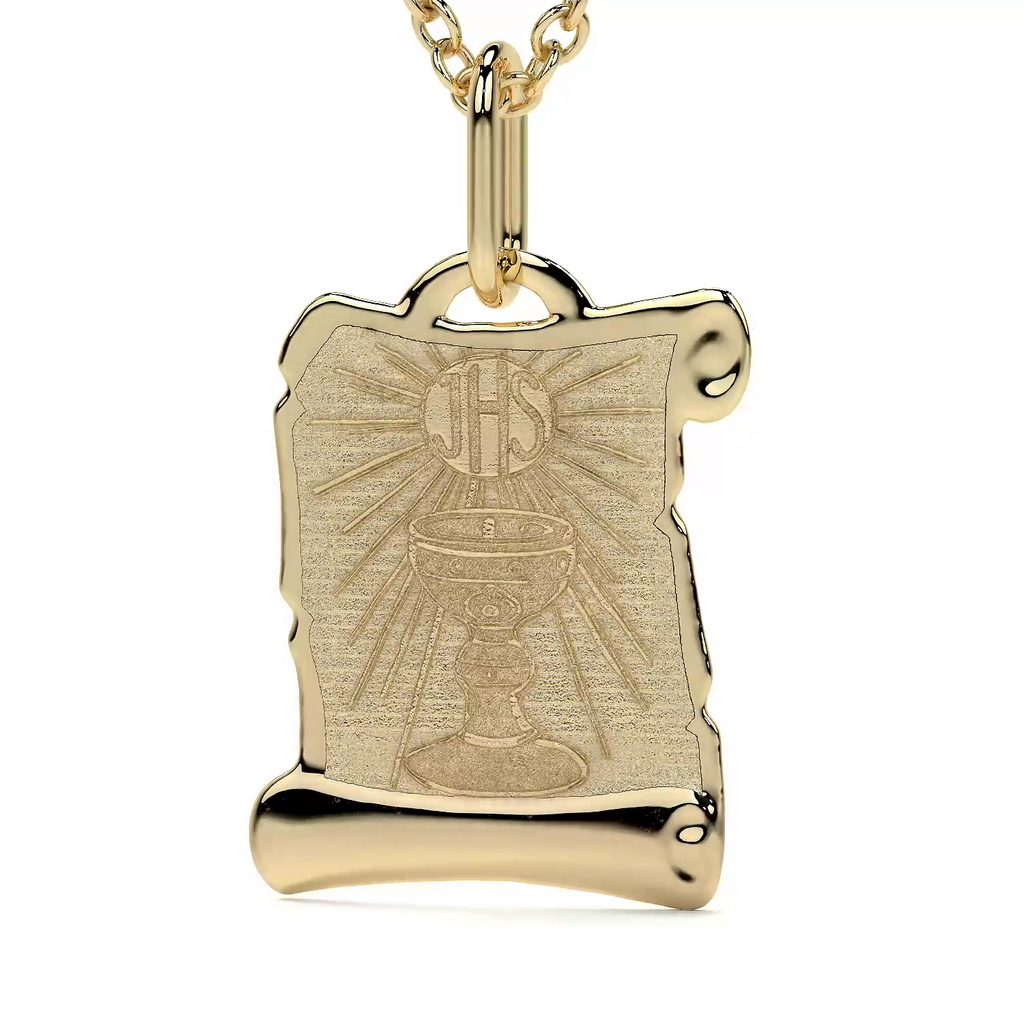 Dije de Oro 10K Medalla Religiosa Sagrado Caliz | Dije Oro Italiano 12mm | Joyería Fina