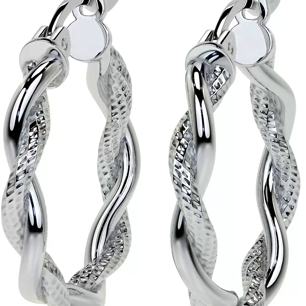 Arete Arracada Diamantada con tubos torcidos De Plata Ley 925 Para Mujer