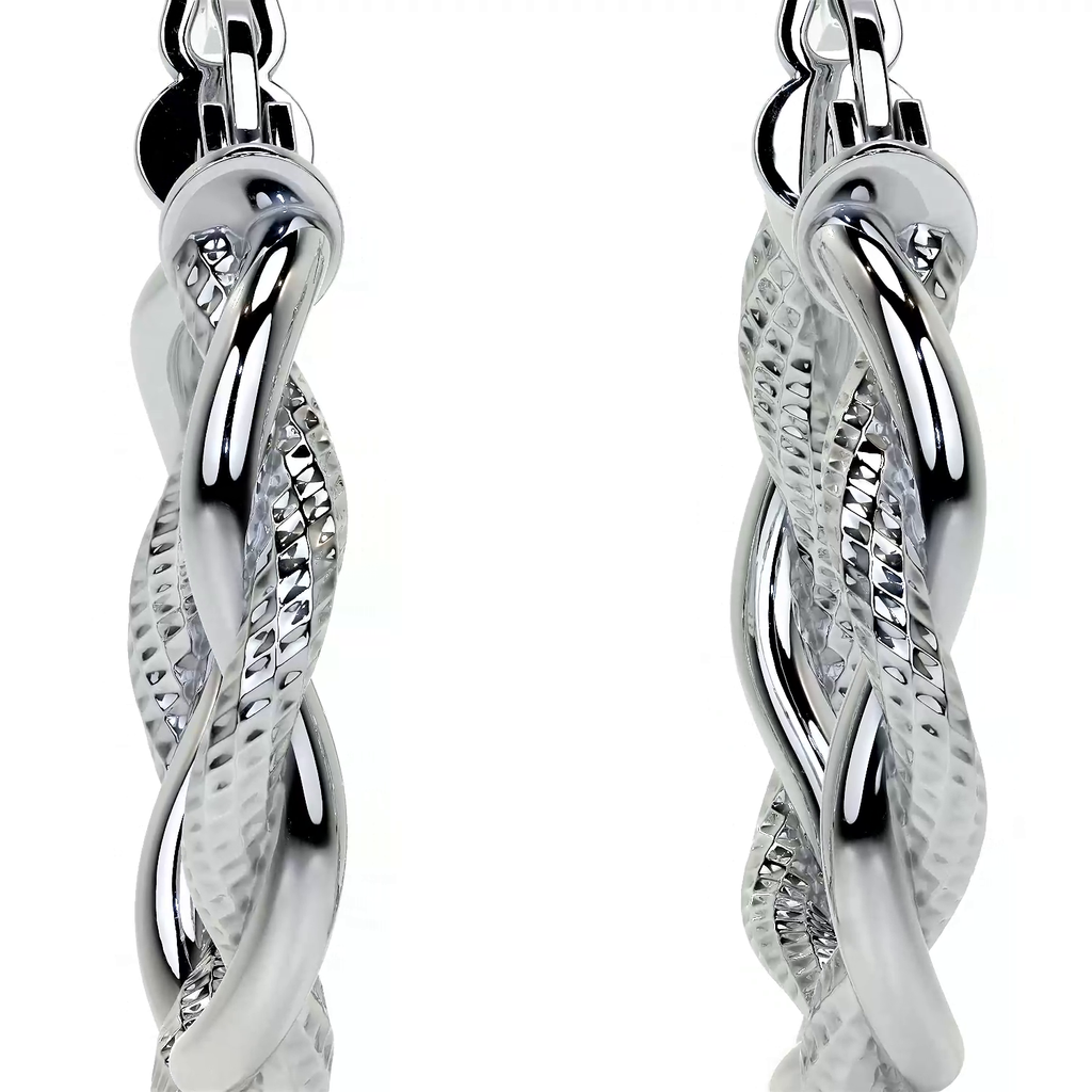 Arete Arracada Diamantada con tubos torcidos De Plata Ley 925 Para Mujer