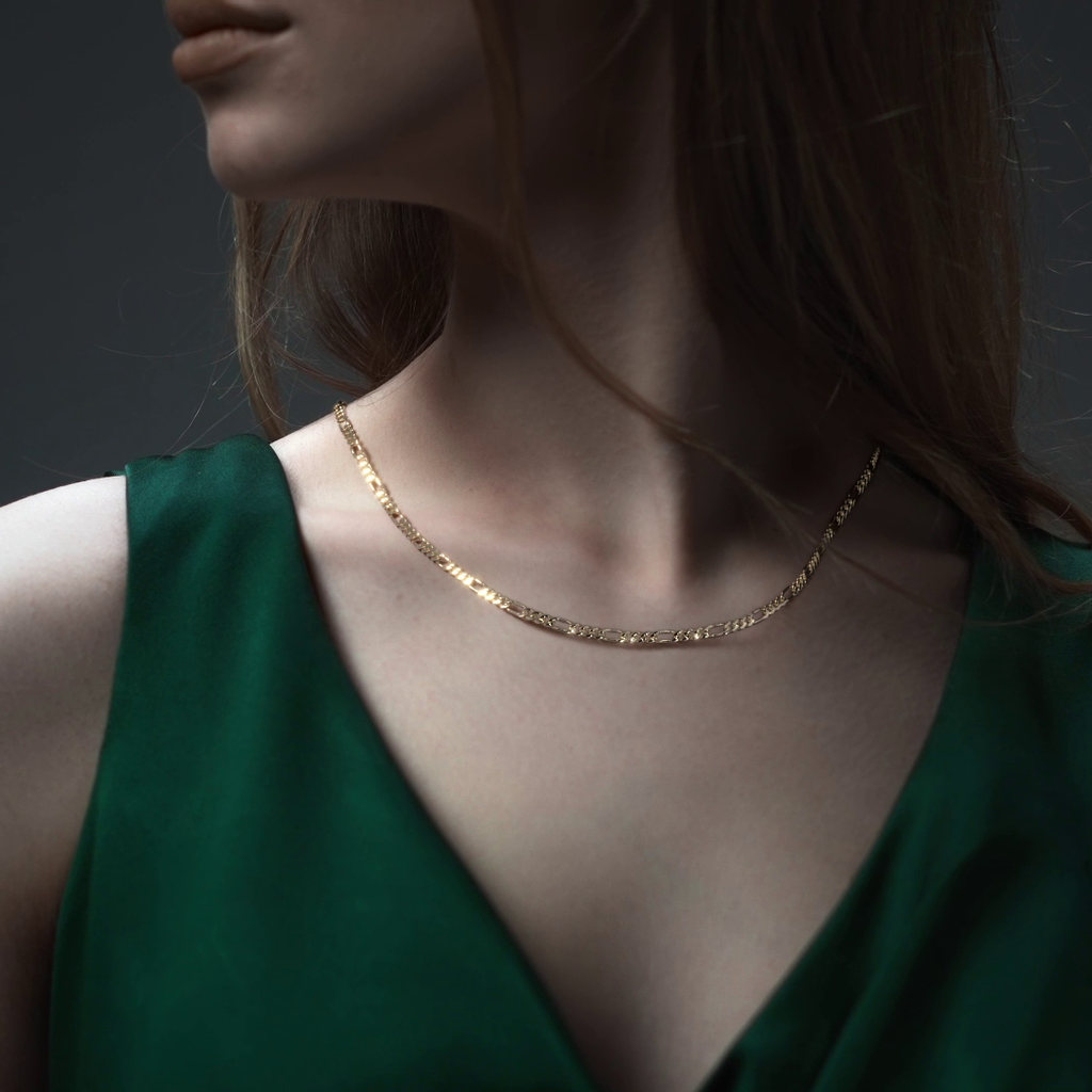 Cadena de Oro 10K Figaro 3x1 Unisex| Collar Italiano 3.5mm Imperial Jewelry | Joyería Fina Resistente