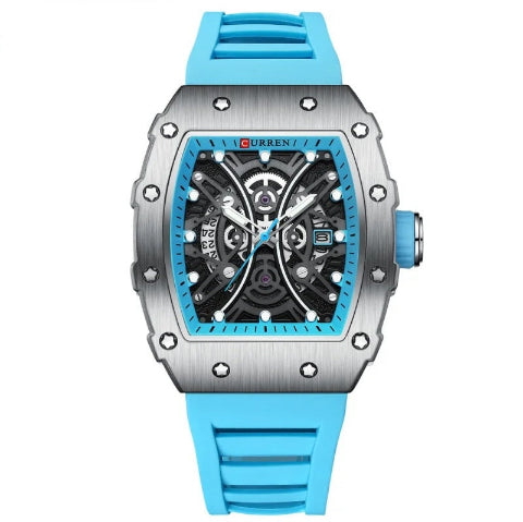 Reloj Deportivo Esqueleto Curren CUR-230 Sumergible con Caja Cuadrada y Correa de Silicón