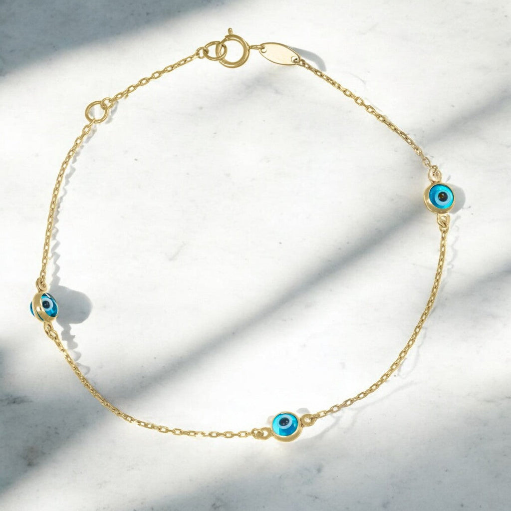 Pulsera Turca De Ojitos De 10 Quilates 0.6mm, 18 Cm