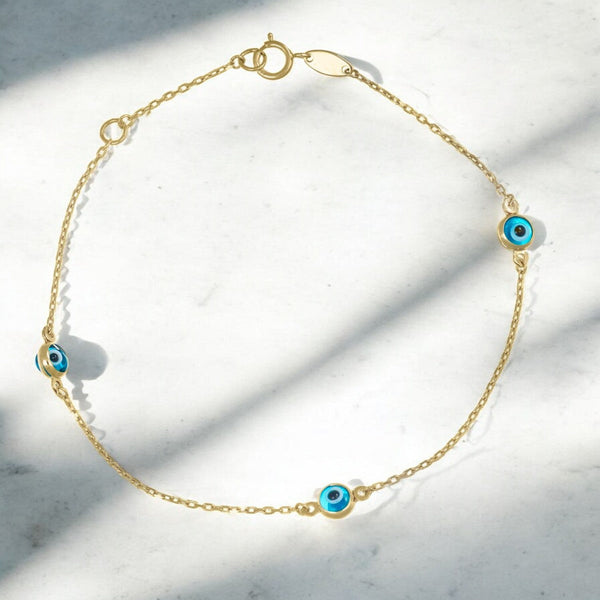 Pulsera Turca De Ojitos De 10 Quilates 0.6mm, 18 Cm
