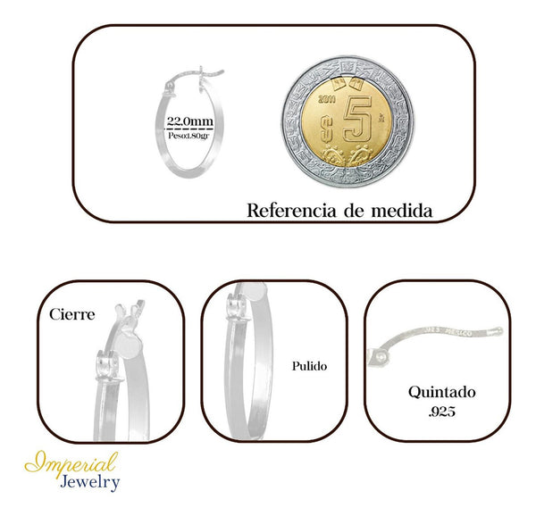 Arete Ovalado De Tubo Triangular De Plata 925 Liso De 22 Mm