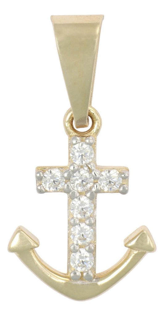 Dije De Cruz Con Forma De Ancla Con Zirconias En Oro 10k 1gr