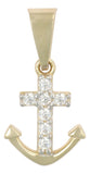 Dije De Cruz Con Forma De Ancla Con Zirconias En Oro 10k 1gr