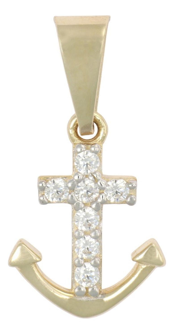 Dije De Cruz Con Forma De Ancla Con Zirconias En Oro 10k 1gr