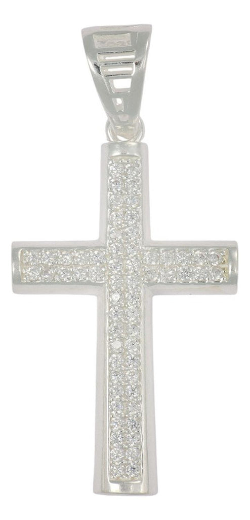 Dije Turco De Plata 925 De Cruz Rectangular Con Zirconia