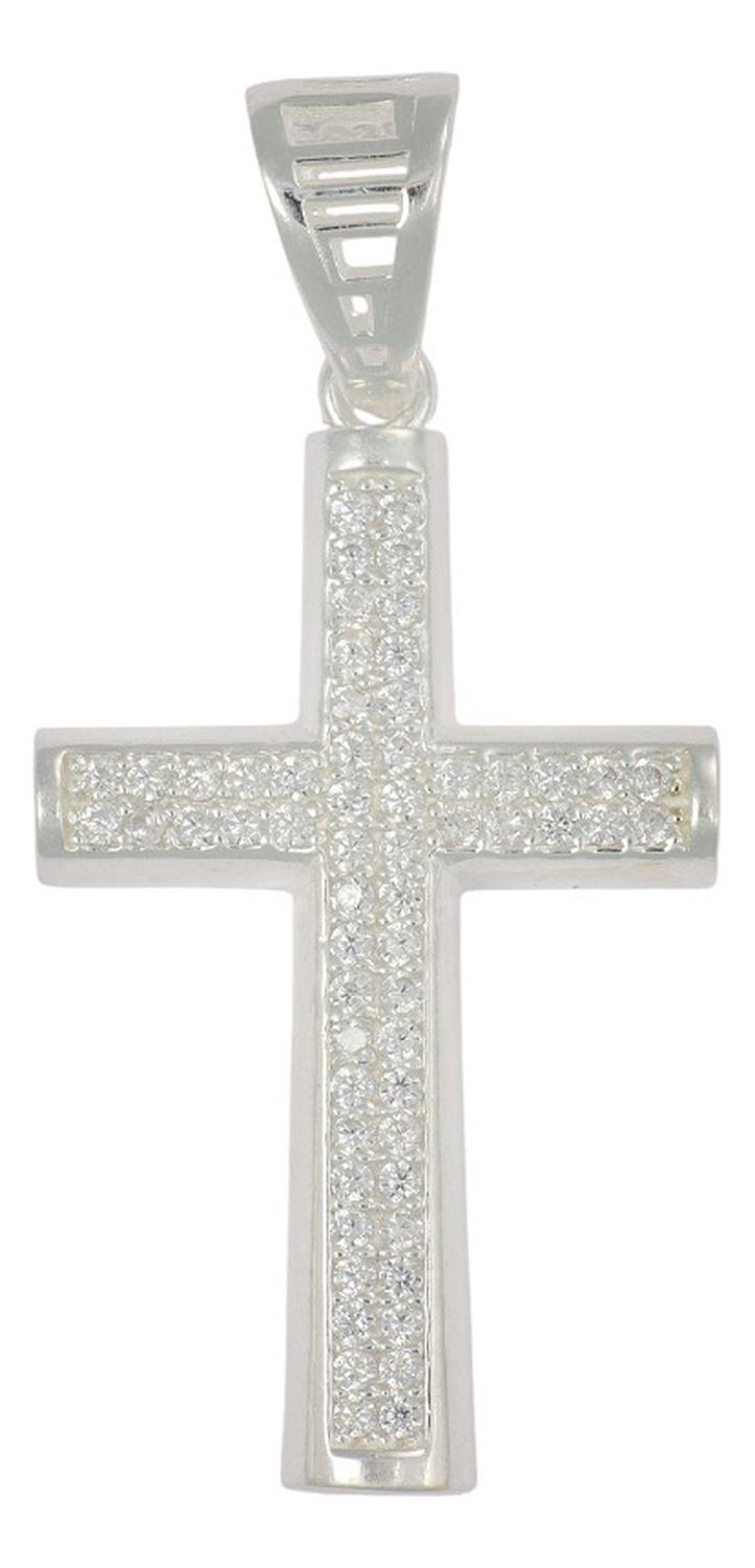 Dije Turco De Plata 925 De Cruz Rectangular Con Zirconia