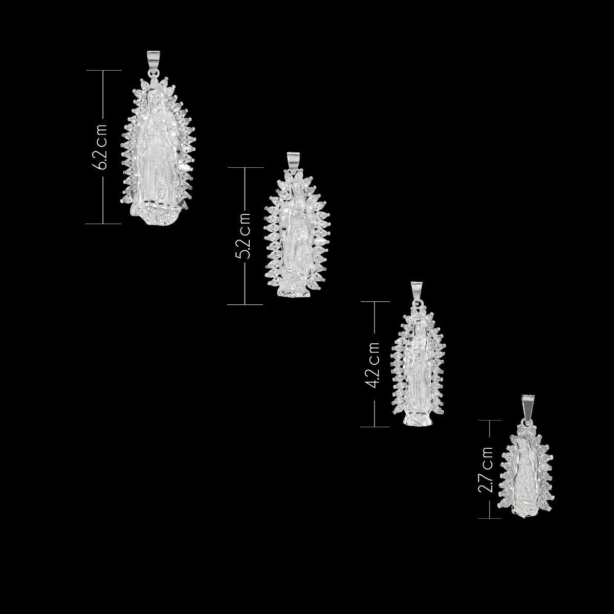 Dije De Virgen De Guadalupe De Plata 925 Con Zirconita 5.2cm