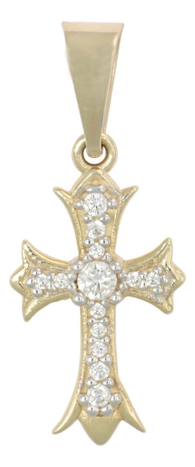 Dije En Figura De Cruz De Zirconias En Oro 10k 1.30 Gr