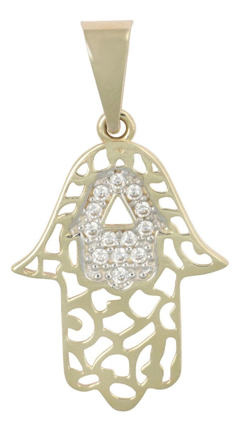 Dije De Mano De Fatima Con Zirconia En Oro 10k 1.80 Gr