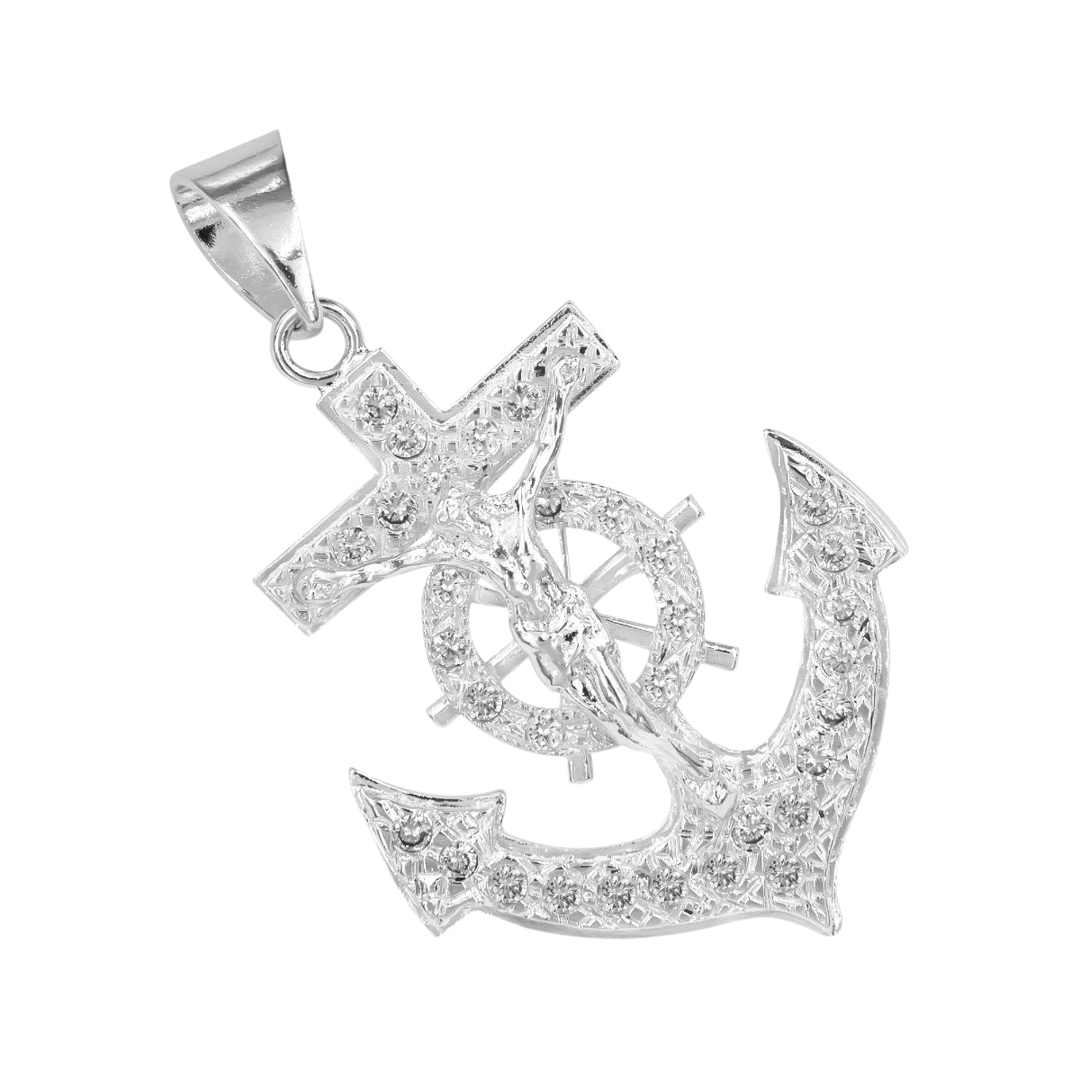 Dije De Cruz Con Forma De Ancla De Plata 925