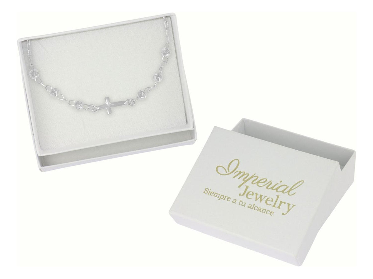 Pulsera De Plata 925 Con Cruz Y Bola Diamantada 18 Cm