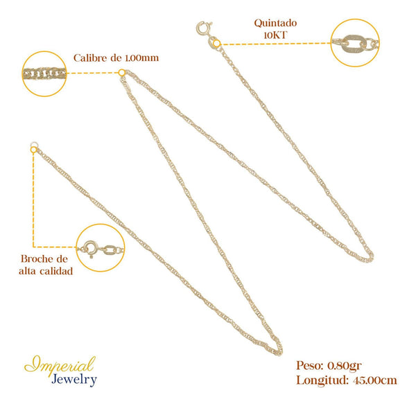 Cadena Singapur Oro 10k 45cm 2mm .7gr Italiano