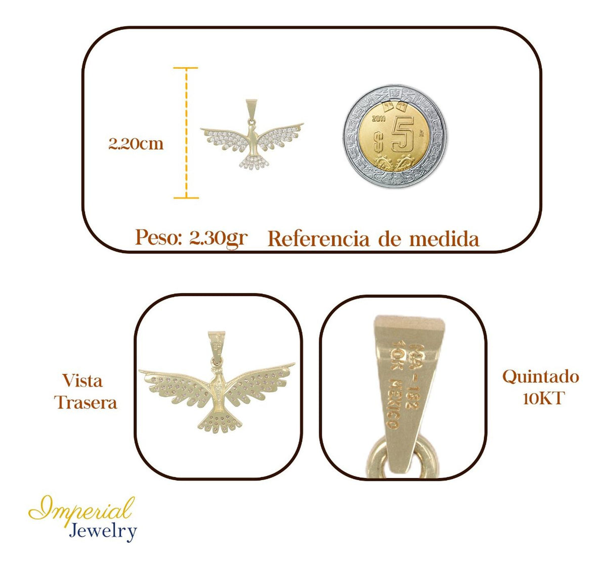 Dije De Aguila Con Zirconia En Oro De 10k 2.4 Grm