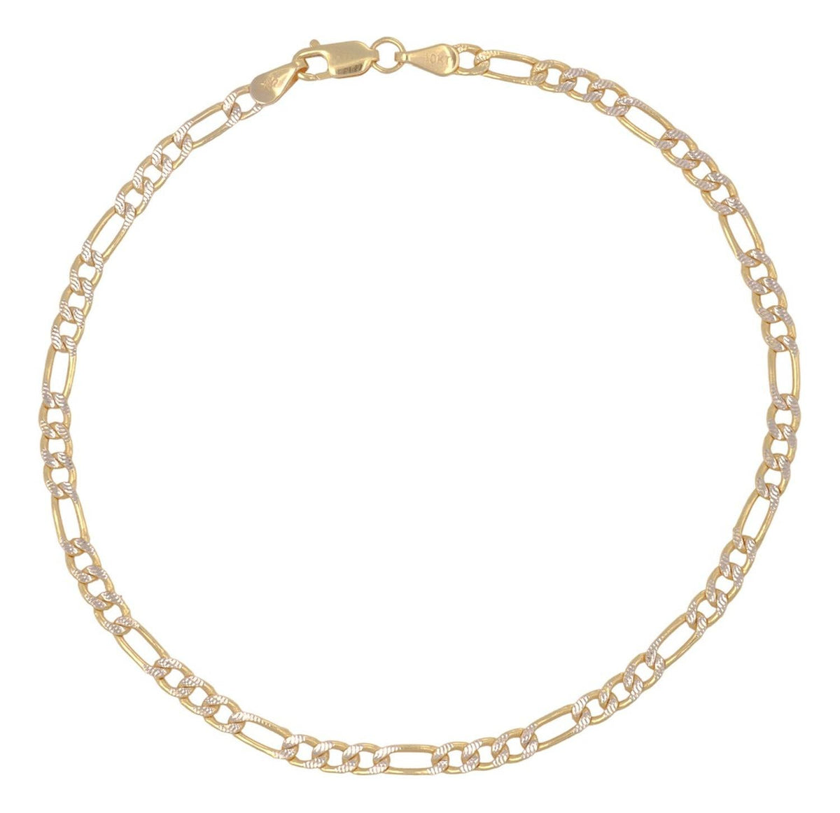 Pulsera Italiana Figaro Pave De 10 Quilates 3.6mm, 18.5 Cm