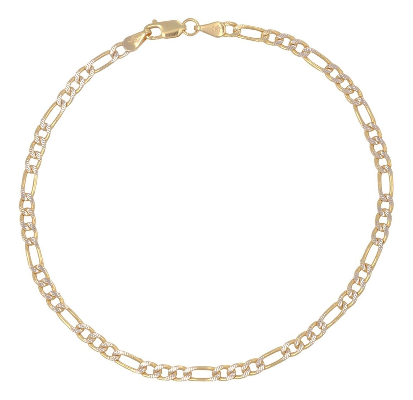 Pulsera Italiana Figaro Pave De 10 Quilates 3.6mm, 18.5 Cm