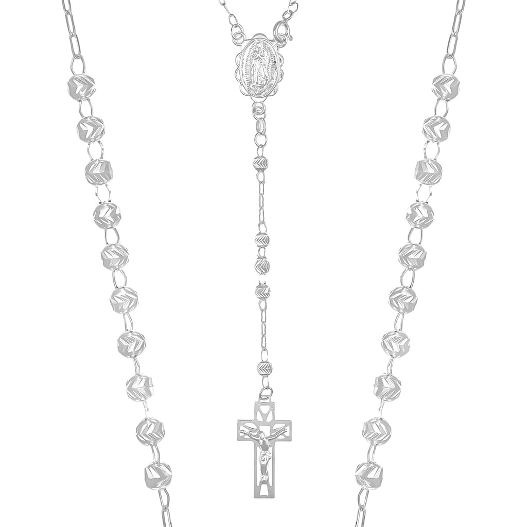 Rosario De Plata Ley 925 Con Bola Diamantada De 50 Cm