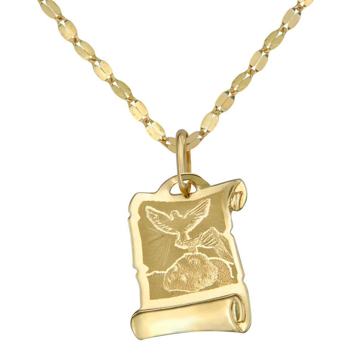 Collar Con Medalla De Bautizo Italiana De Oro De 14k