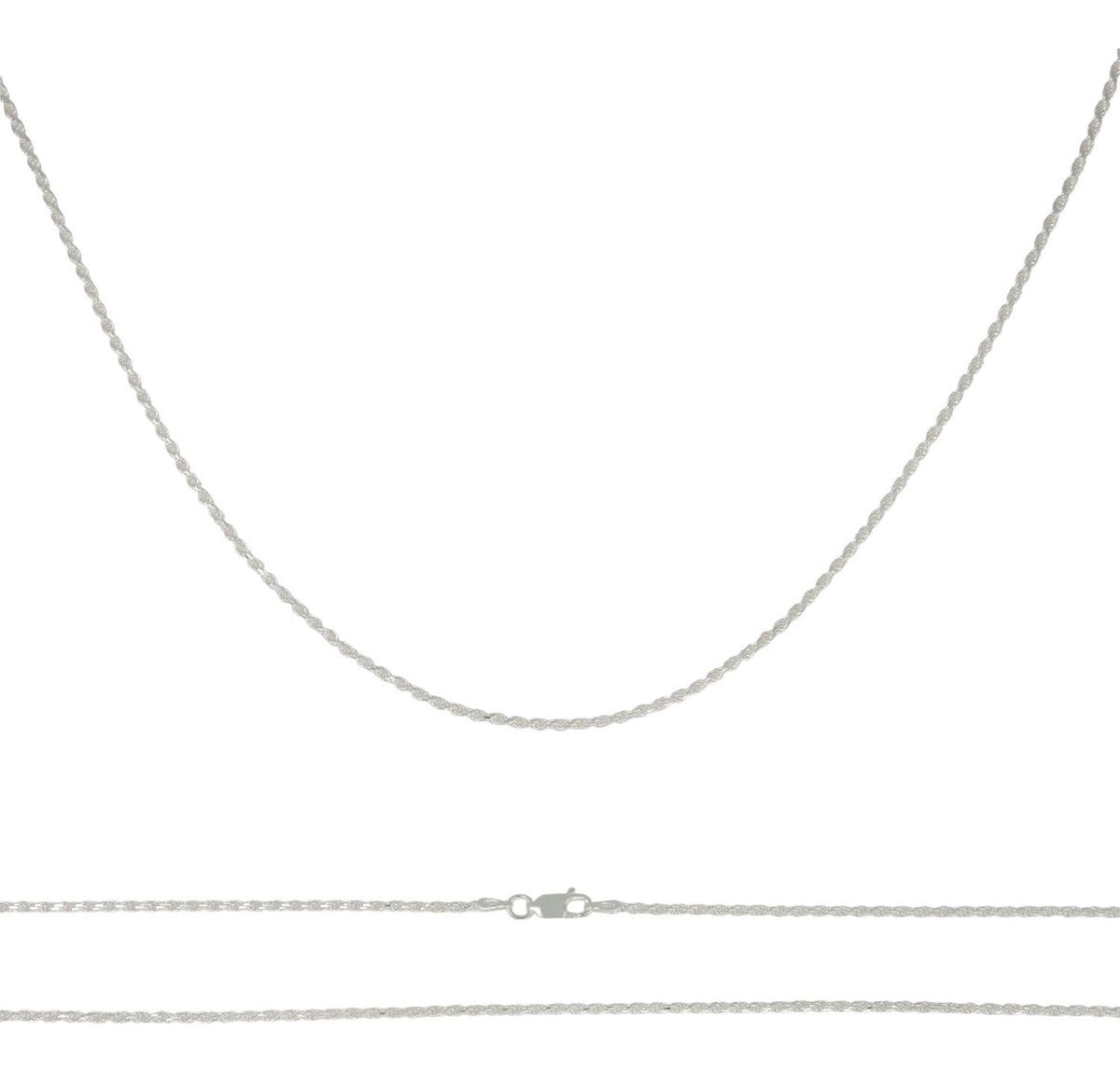 Cadena Torsal De Plata Ley 925 Diamantada De 55 Cm De 2mm