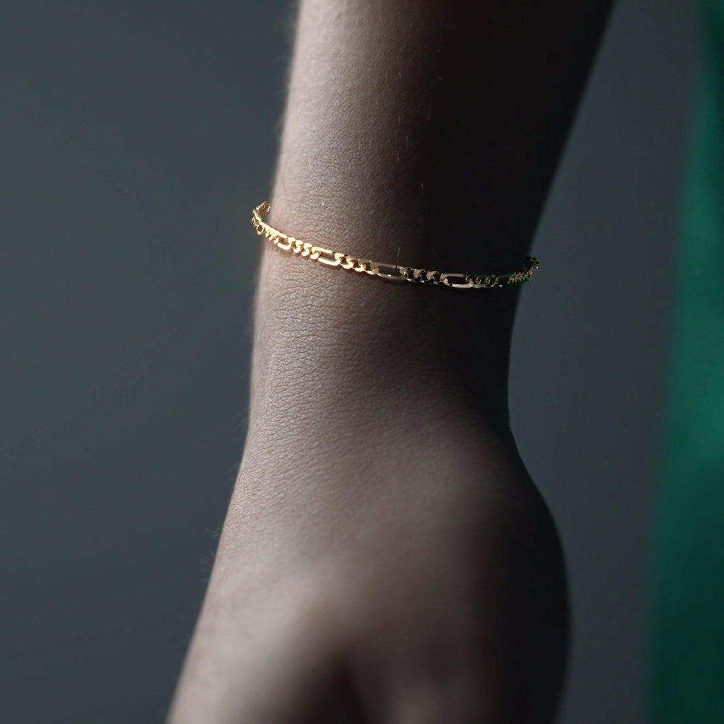 Pulsera De Oro 14k Figaro Solida De 18.5 Cm Calibre 2mm