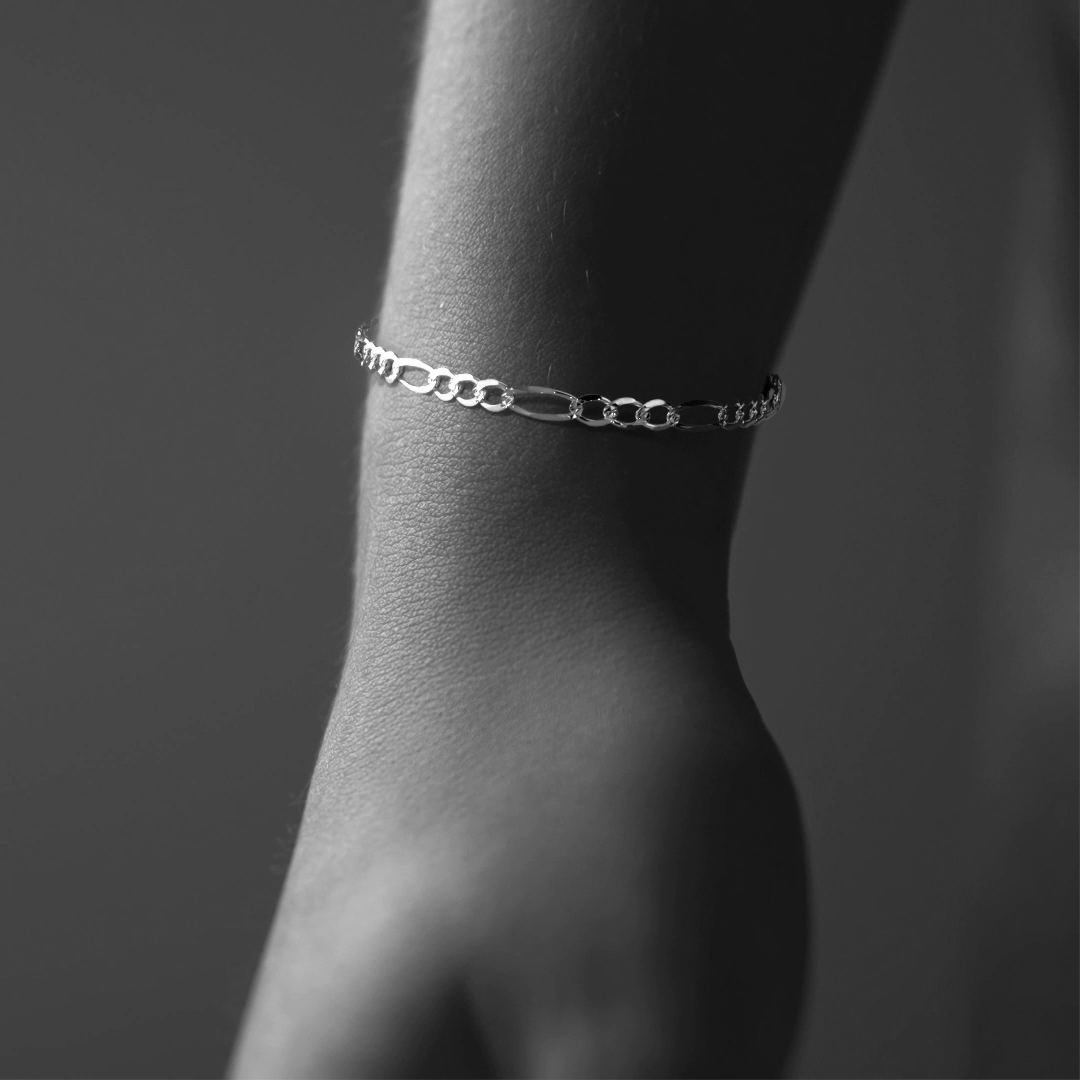 Pulsera de Plata 925 Italiana para Hombre Estilo Fígaro 3x1 | Joyería Masculina Elegante