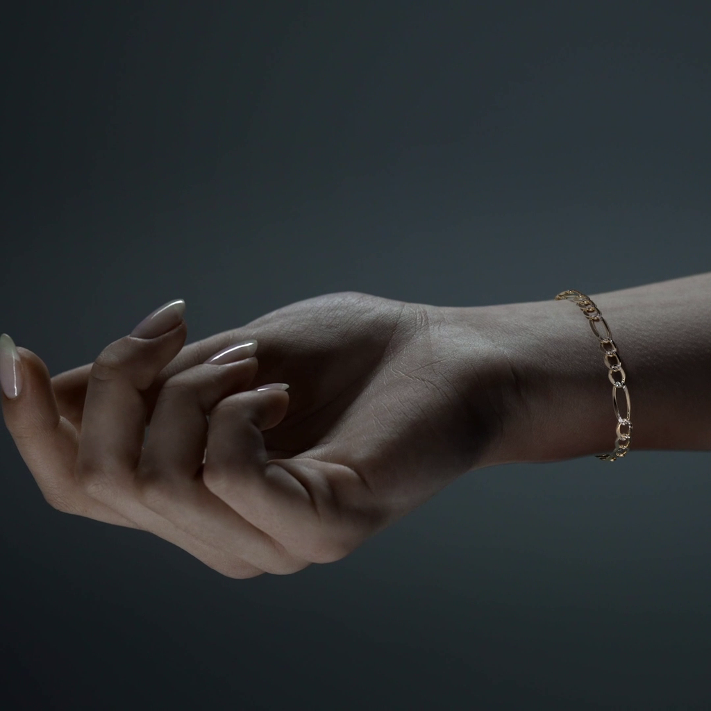 Pulsera de Oro 10K Estilo Fígaro 3x1 Pavé Italiano | Brazalete Sólido de Joyería Fina