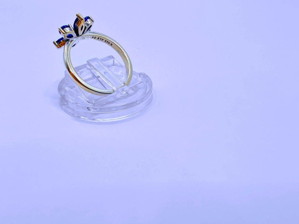 Anillo Plata Ley 925 Pandora Flor Circonita  Azul Marino Calenbi
