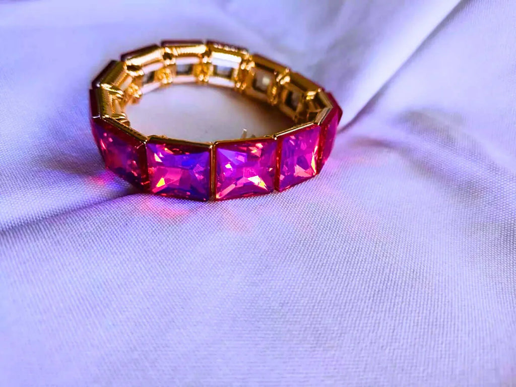 Brazalete Cobre Circonita Cubica Colores Elástica Dorado Calenbi