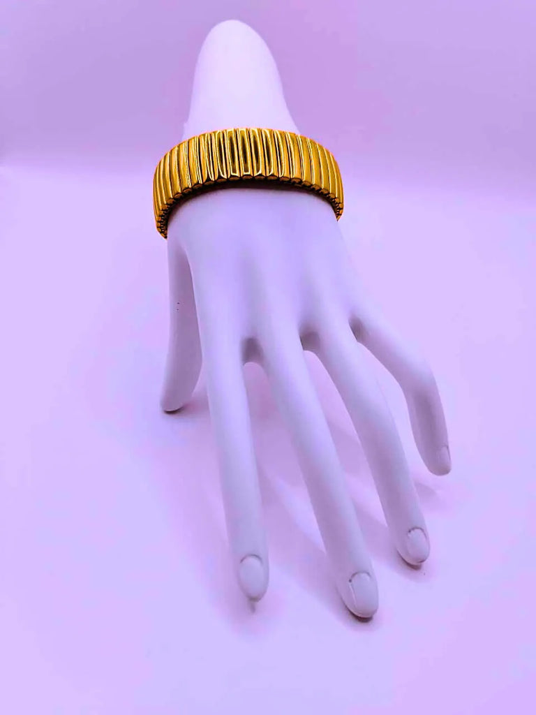 Pulsera Acero Inoxidable Elástica Ajustable Chapa Oro 10k Calenbi