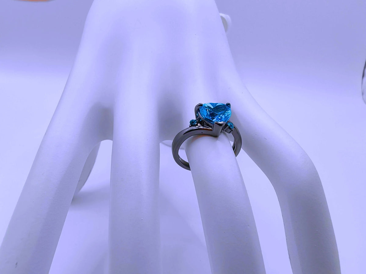 Anillo Cobre Circonita Cubica Azul Cerrado Negro Calenbi