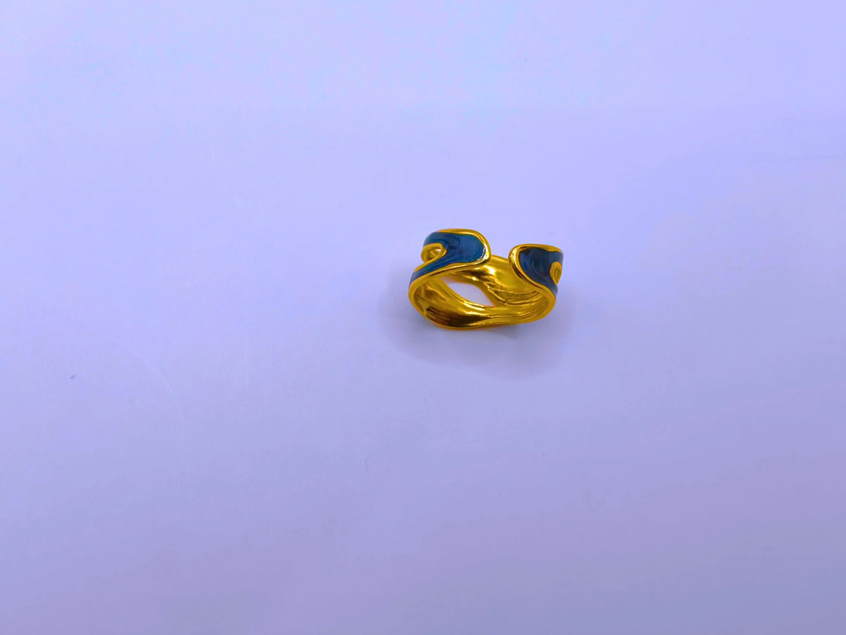 Anillo Acero Inoxidable Epoxica Negra Chapa Oro 10k Calenbi
