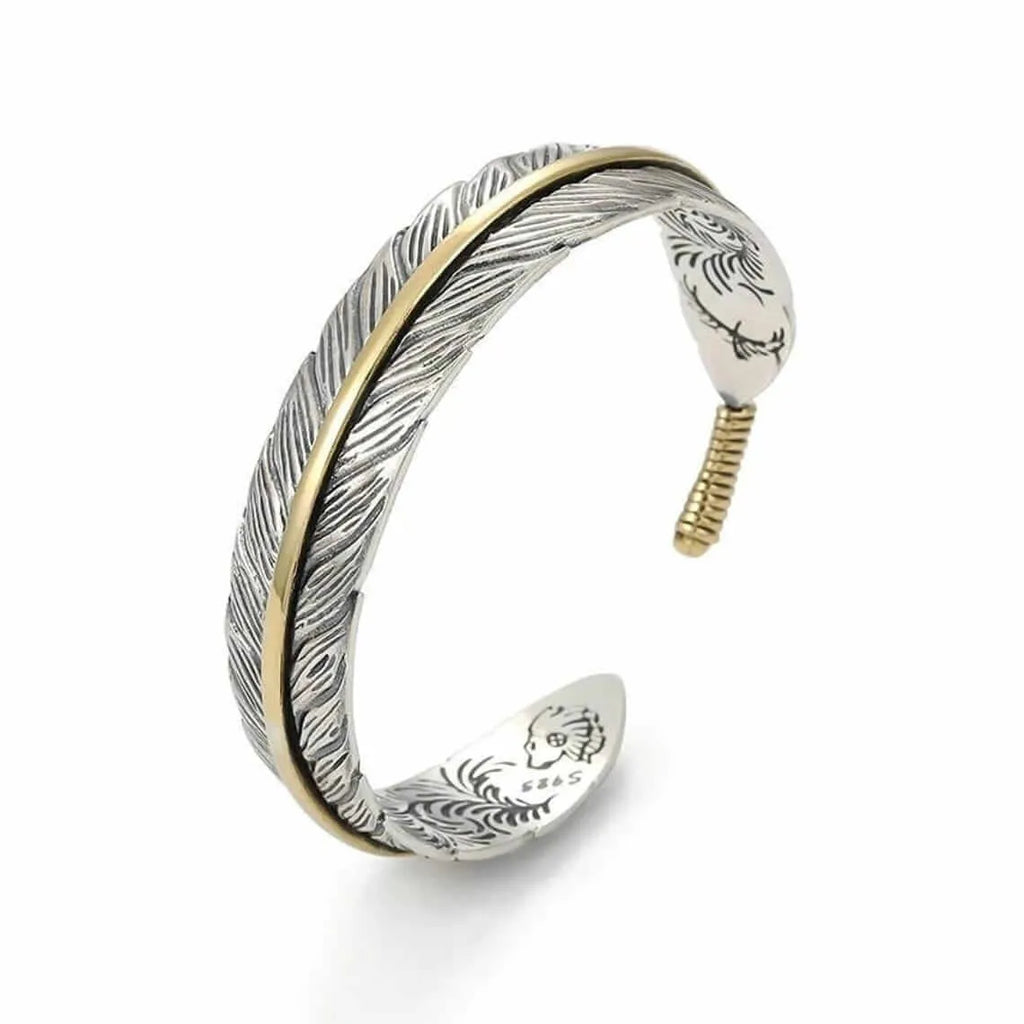 Pulsera Aleación Ajustable Pluma Dorada Y Plateada Calenbi