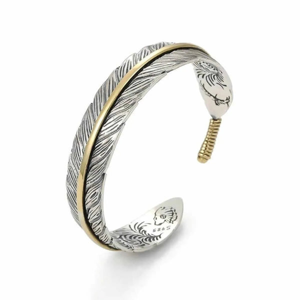 Pulsera Aleación Ajustable Pluma Dorada Y Plateada Calenbi