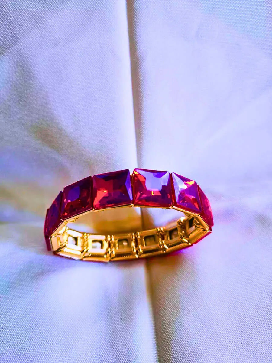 Brazalete Cobre Circonita Cubica Colores Elástica Dorado Calenbi