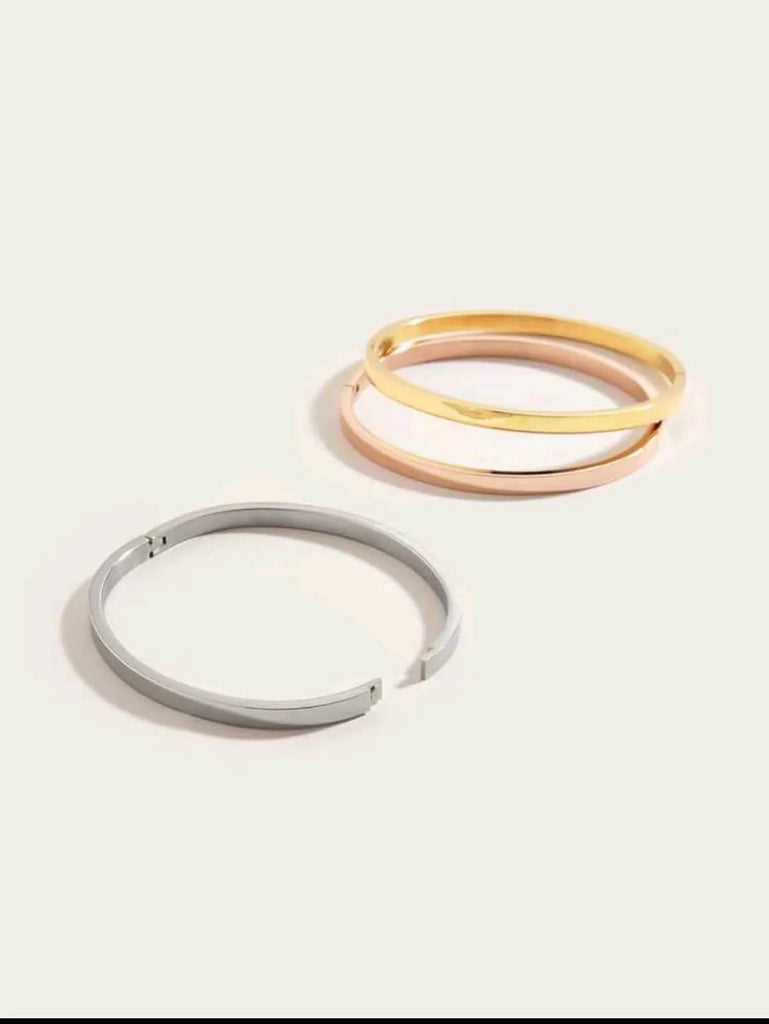 Pulsera Acero Inoxidable Triple Chapa 3 Oros 14K Calenbi