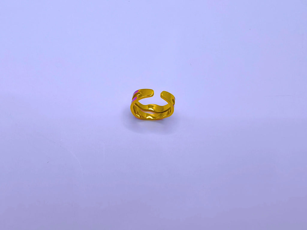 Anillo Acero Inoxidable Epoxica Negra Chapa Oro 10k Calenbi