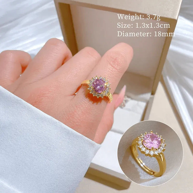 Anillo Titanio Flor Circonita Cubica Rosa y Blanca Ajustable Calenbi