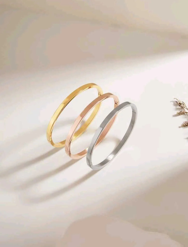Pulsera Acero Inoxidable Triple Chapa 3 Oros 14K Calenbi