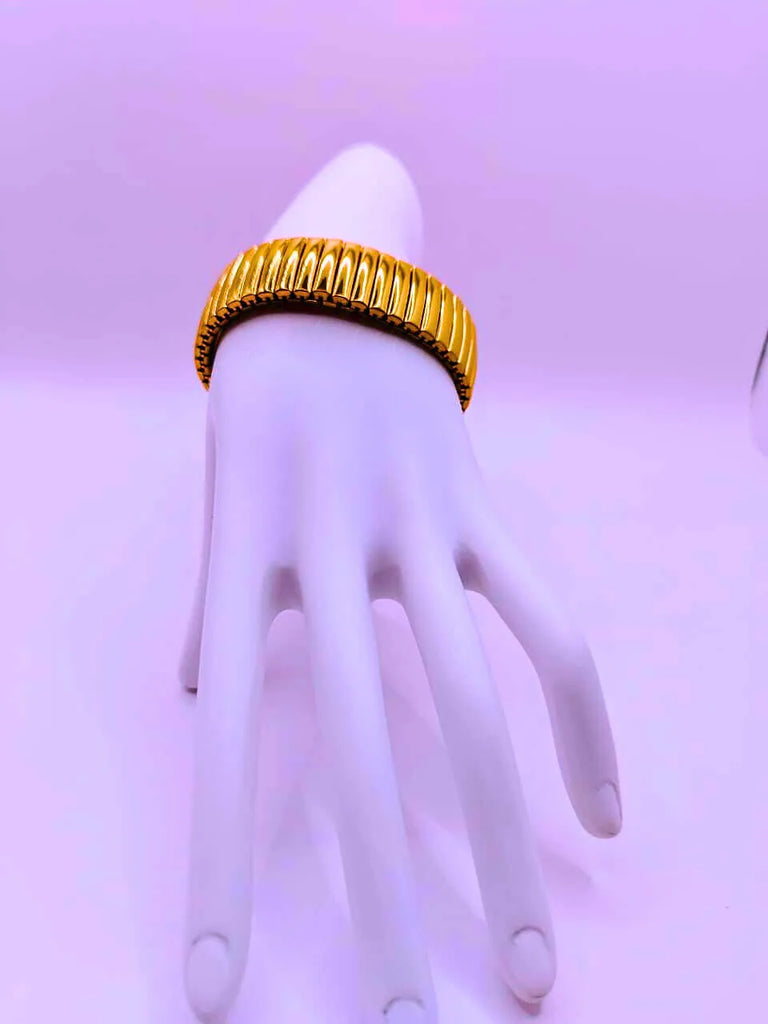 Pulsera Acero Inoxidable Elástica Ajustable Chapa Oro 10k Calenbi
