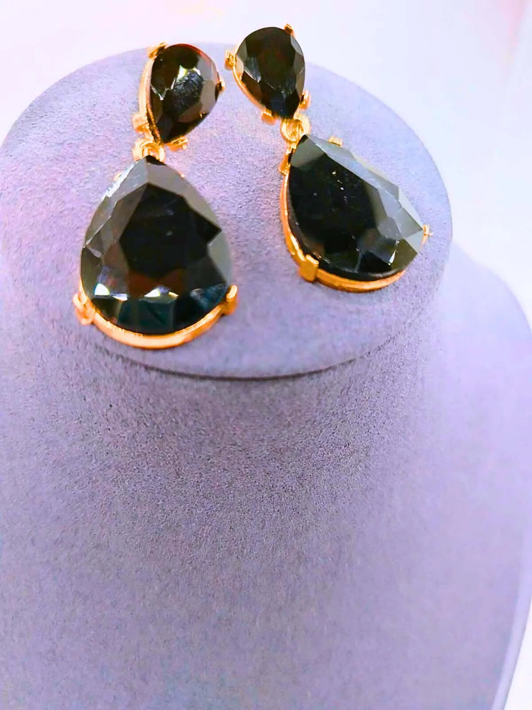 Pendientes Cobre Gota Circonita Cubica Negro Chapa Oro 10k Calenbi