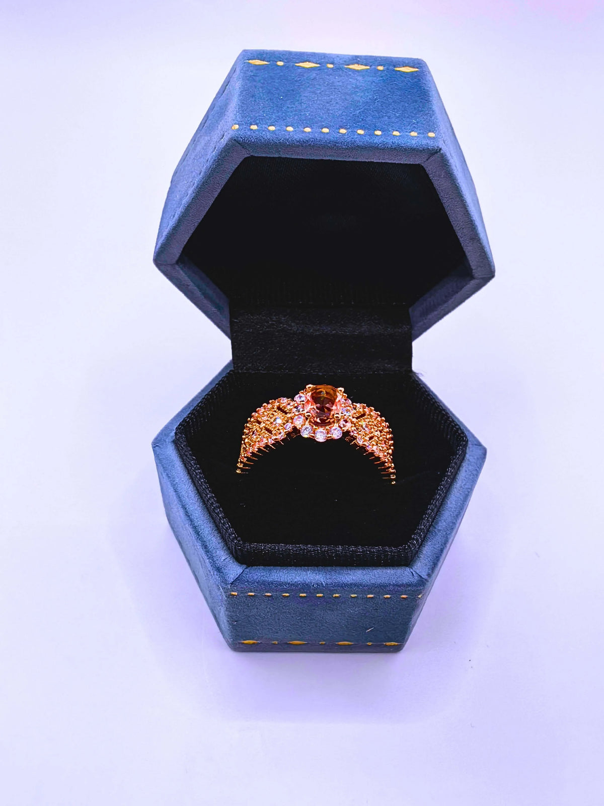 Anillo Acero Inoxidable Circonita Chapa Oro Rosa 14K Calenbi